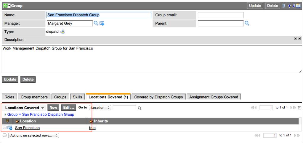 Figure 63: Dispatch group There are four assignment groups of agents that complete work order tasks: