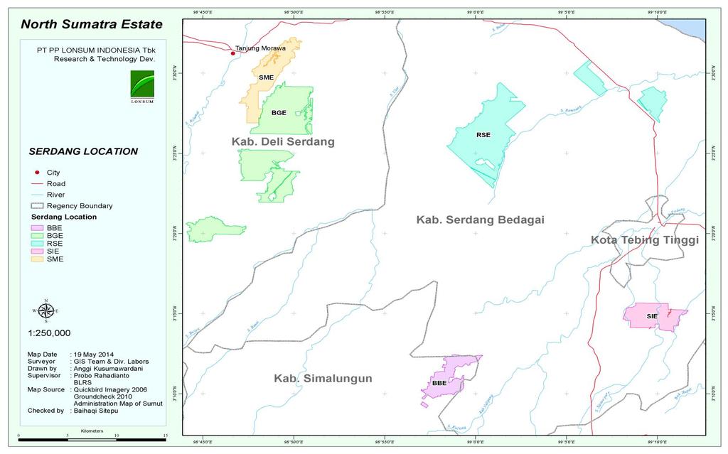 Figure 1a Map of Mill and Estates Location Source: Lonsum, April 2014 Note: BGE Begerpang Estate RSE Rambong Sialang Estate