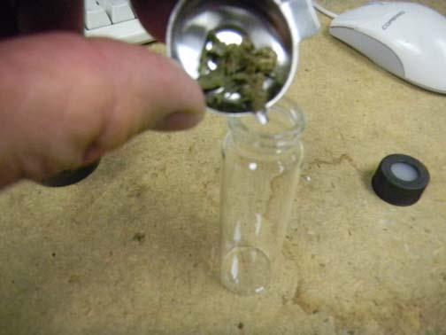 Be careful not to spill any as the weight of the cannabis is important to getting an accurate answer.