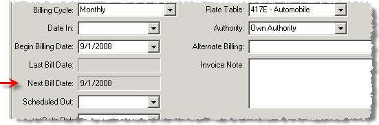 Figure 8: Relationship between Begin Billing Date and Next Bill Date Notes: The Last Bill Date will become populated once a billing run has been generated that includes this record.