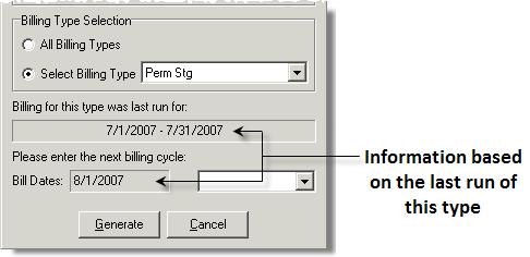 3. Press the Generate button to access the Recurring Billing Generation interface, User Guide to Recurring Billing and Storage 4.