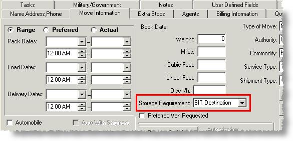 Out Date Estimated Out Date Actual Stored at Anticipated date that the SIT will end. The actual date that the SIT ended. Select a Storage Agent, a Carrier, or a Vendor who is providing the SIT.