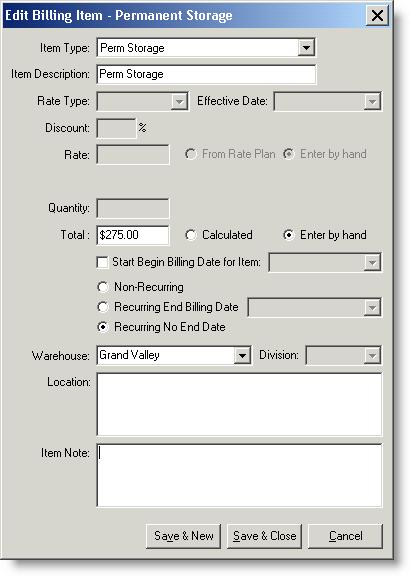 Figure 6: Add/Edit Billing Item interface Creating a Storage Billing Record A storage billing record outlines how charges for associated Billed Items are to be computed.