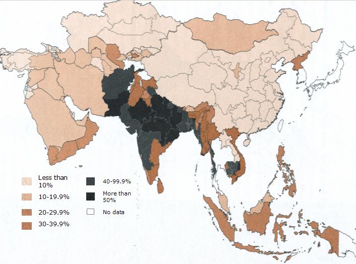 Distribution of Underweight Children in Asia (Children per square kilometre) Bangladesh, India and Pakistan together account