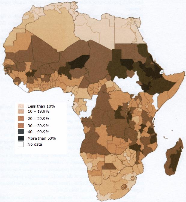 Distribution of Underweight Children in Africa (Children per square kilometre) Half of the approximately 32 million underweight children in Africa