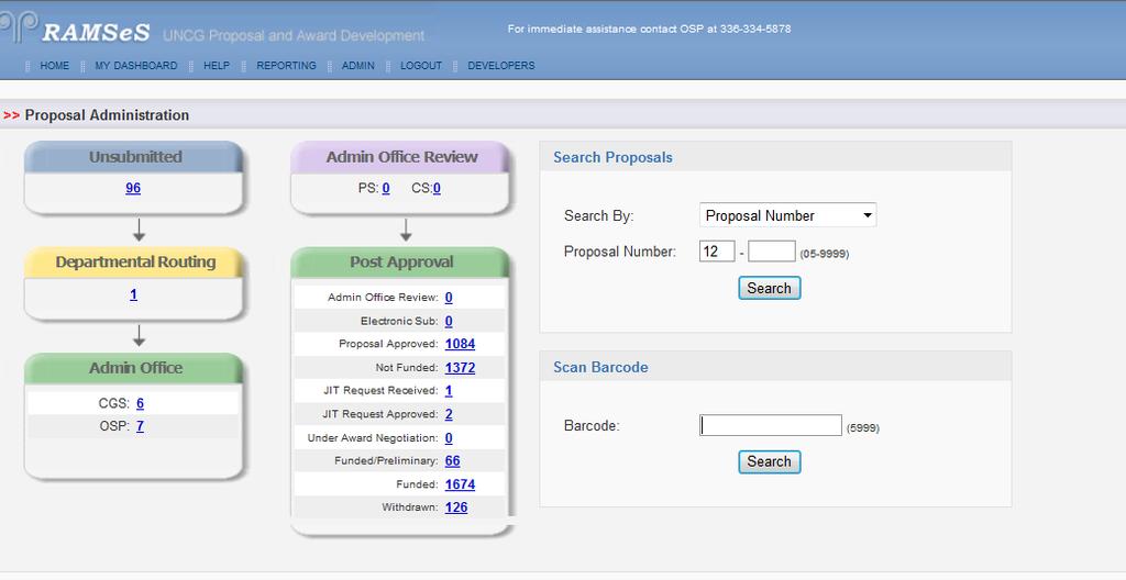 Prpsal Access As administratrs f RAMSeS, prpsals and awards can be accessed via the ADMIN tab n the menu bar. Click Admin, and select Prpsal Admin frm the drp dwn.