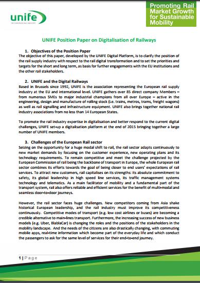 UNIFE Digitalisation position paper http://www.unife.org/component/attachments/attachments.html?id=737&task=download http://www.