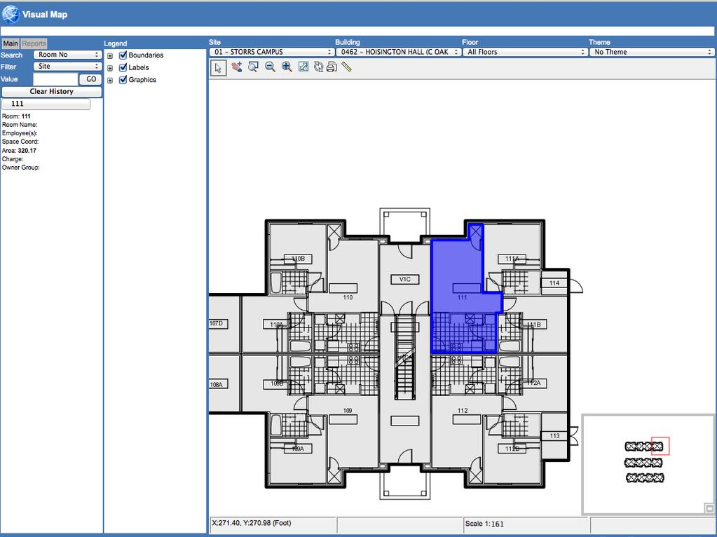 The Floor Plan Viewer, known as Visual Map, will default to the room where the work is located.