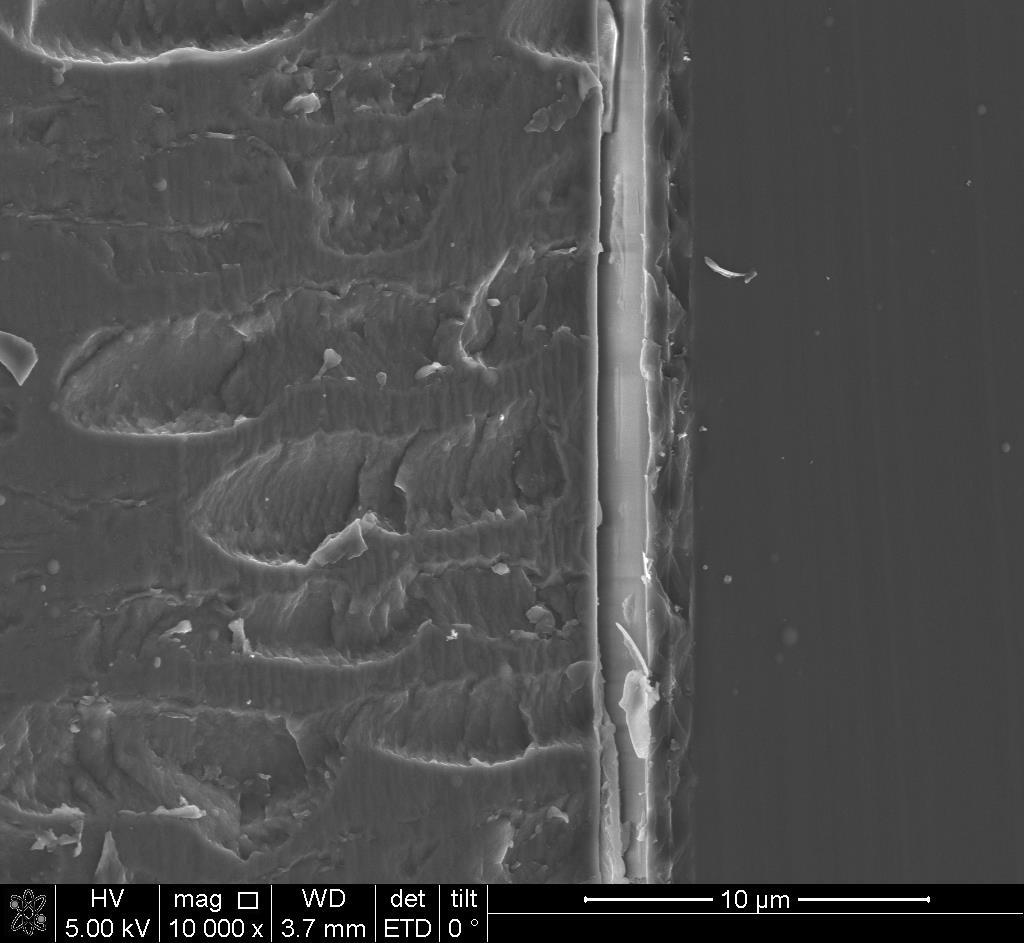 High Barrier Front Films for Flexible Photovoltaics Materials and Methods 1 2 3 SEM picture of high barrier film cross section Design of high barrier film 1 ETFE front side 2 brittle SiO x layer 3