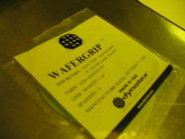 For this lab, a product called WAFERGRIP (see Figure 40) is used to achieve a temporary bond between the etched wafer and a blank single-side polished handle wafer.