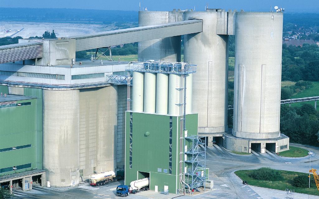 HOLCIM AG, Lägerdorf, Germany This high-capacity mixing plant in steel construction, with a throughput of 150,000 t/a, was designed to produce special cement binders and it has a storage capacity of
