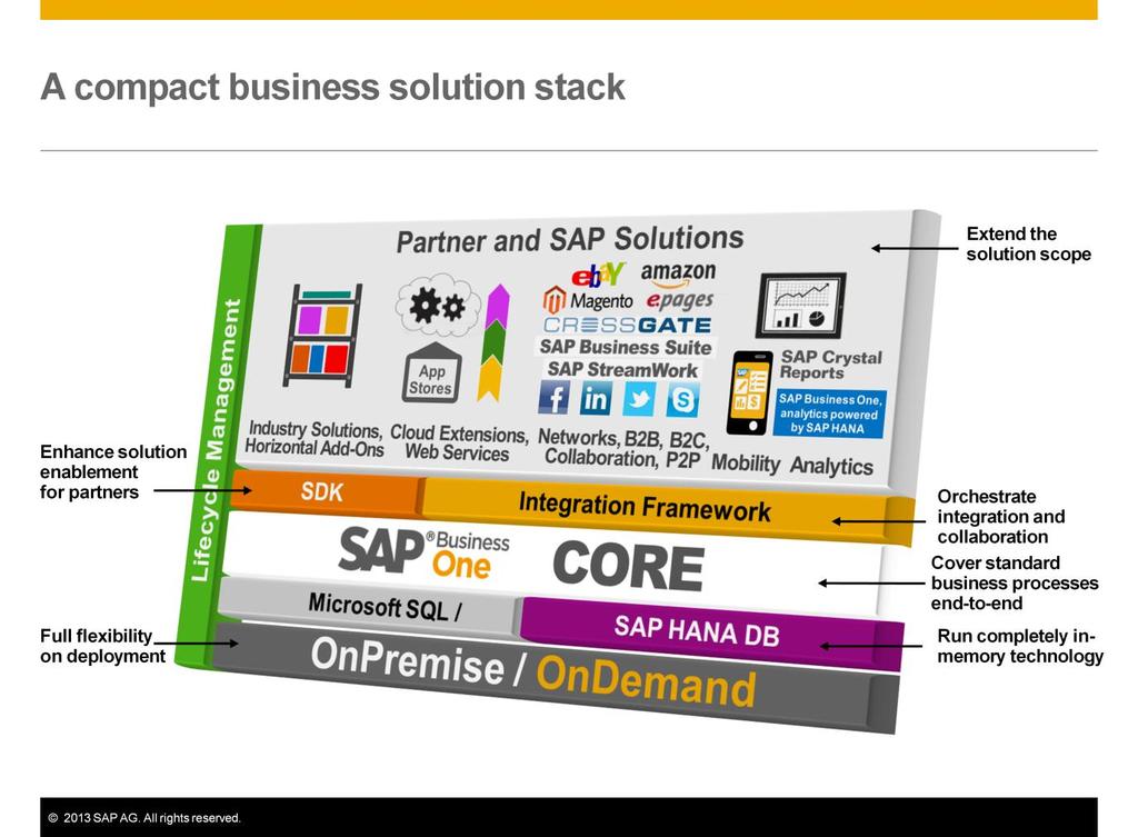 Regardless of the solution options you choose, you always have the SAP Business One core with the standard ERP business processes.