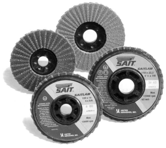 80 /S59680 Use the Zirconium fiber disc for aggressive stock removal on carbon steel 2A Laminated Discs Sait-Lok-R Nylon screw threaded hub for easy mounting to the backing pad Aluminum oxide grain