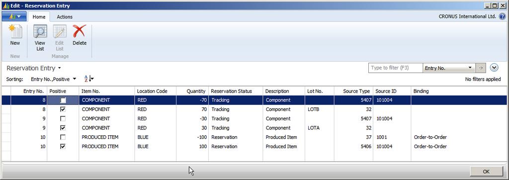EXAMPLE: ORDER TRACKING IN SALES, PRODUCTION, AND TRANSFERS The following scenario shows which order tracking entries are created in the Reservation Entry table as results of various order network