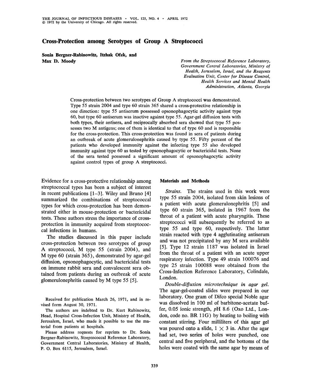 THE JOURNAL OF INFECTIOUS DISEASES VOL. 125 NO.4 APRIL 1972 1972 by the University of Chicago. All rights reserved.