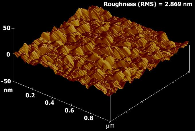 84 Figure 4.2: AFM image of the surface of the optimum sputtering condition of 25 C and 100 W, showing the RMS surface roughness.
