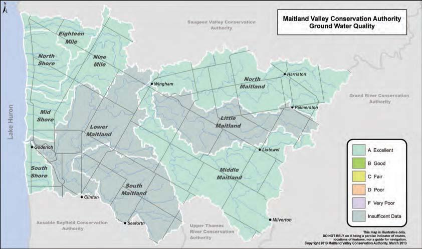 Sampling was conducted through the Provincial Groundwater Monitoring Network. The MVCA samples groundwater in four sub-basins. All of these areas score a A with excellent groundwater quality.