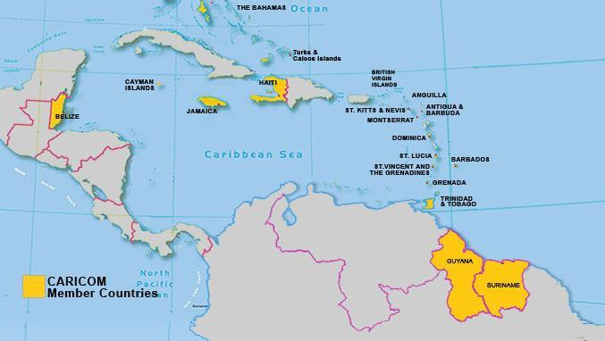 The Caribbean Community (CARICOM) is an organisation of 15 Caribbean nations with member status and 5 Associate member states.