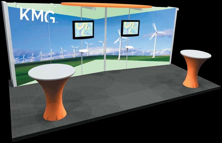 applications 10x20 Inline Booth KMG is offering the following four custom booth designs utilizing the EZ Fabric Wall System. Review the parts list for more information.
