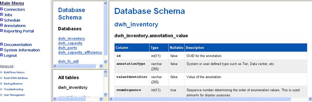You can scroll down the Database Schema in the center frame and select which database you want to go to or you can scroll down the All Tables frame and select a specific table schema to display on