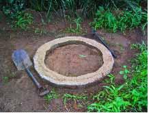can be moved into the place where the toilet will be built. overnight. The following morning, wet the ring beam and keep wet and covered for 10 days.