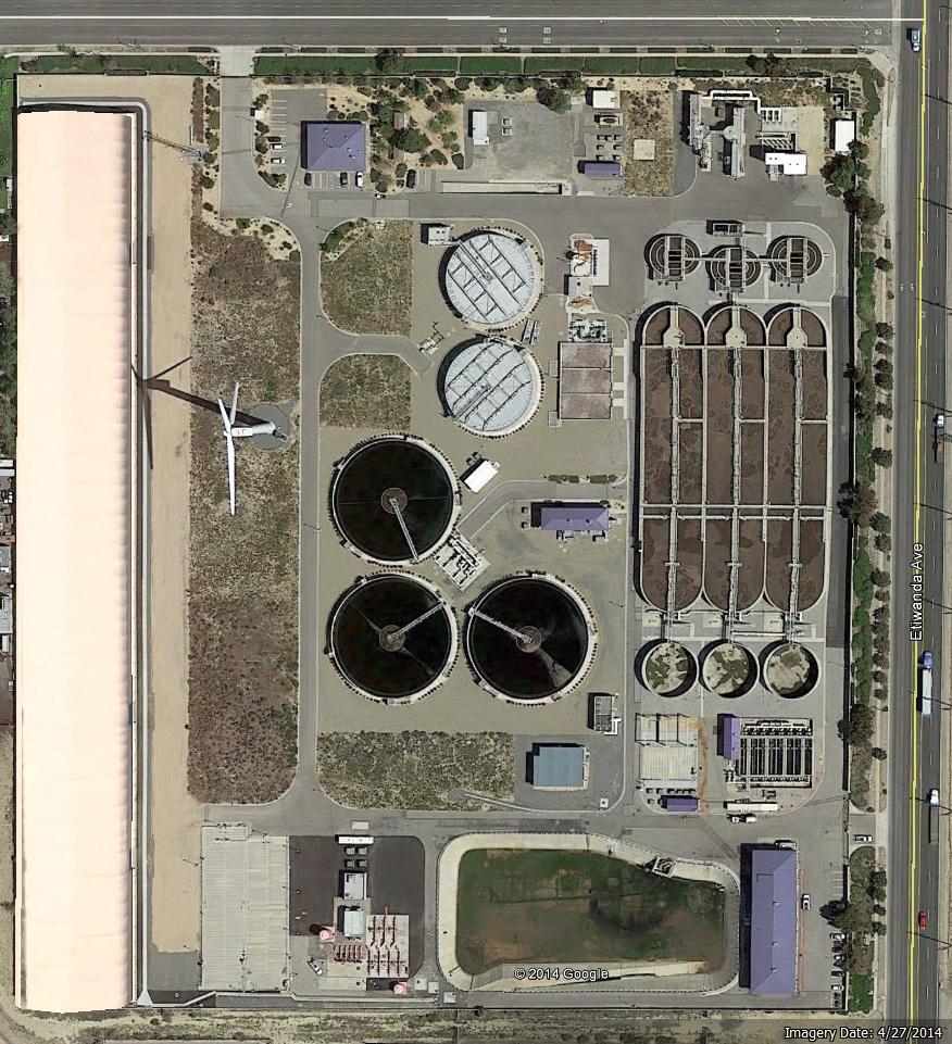 Chlorine Contact Train MBR Cloth Filter Aerial image Google Earth, 2014. Annotation by CH2M HILL, 2014.