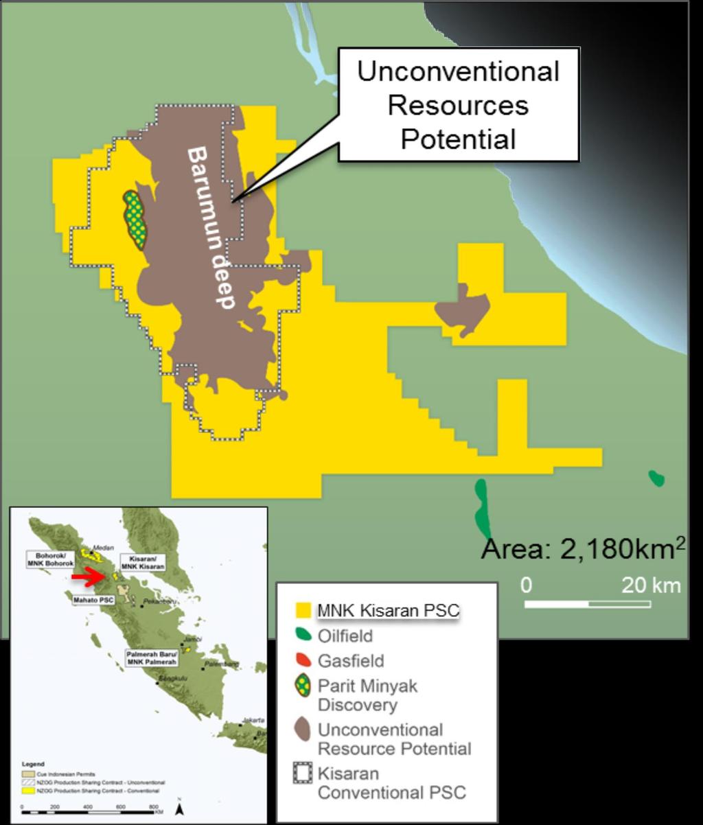 Unconventional MNK Kisaran PSC Lead 292 mmboe of Net, Unrisked Prospective Resources The MNK Kisaran PSC is located in the Central Sumatra Basin, underlying the existing conventional Kisaran PSC.