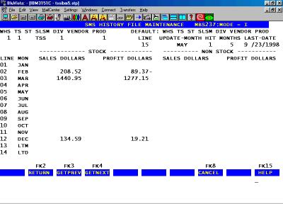 Figure 30 SMS History File Maintenance Screen Line 01 12 14. There are several functions available at this time.