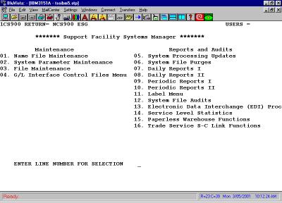 From the Support Facility Systems Manager Menu, select 02 SYSTEM PARAMETER MAINTENANCE.