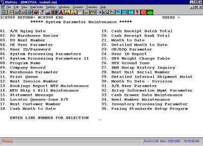 Figure 3 System Parameter Maintenance Menu 4. This will bring you to the next screen, in which you have several options.