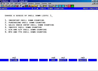 Figure 41 A.I.M. Drill Down Counter Menu 5. There are several function keys available on this screen.