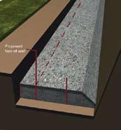The granular base should be the same depth as the block being used and twice the width (front to back). This is to account for the drainage layer behind the wall.