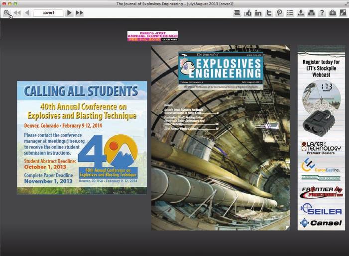 CAPTIVATE The Journal of Explosives Engineering Digital Edition Toolbar In addition to the print version, the Journal of Explosives Engineering is distributed to ISEE members in an interactive