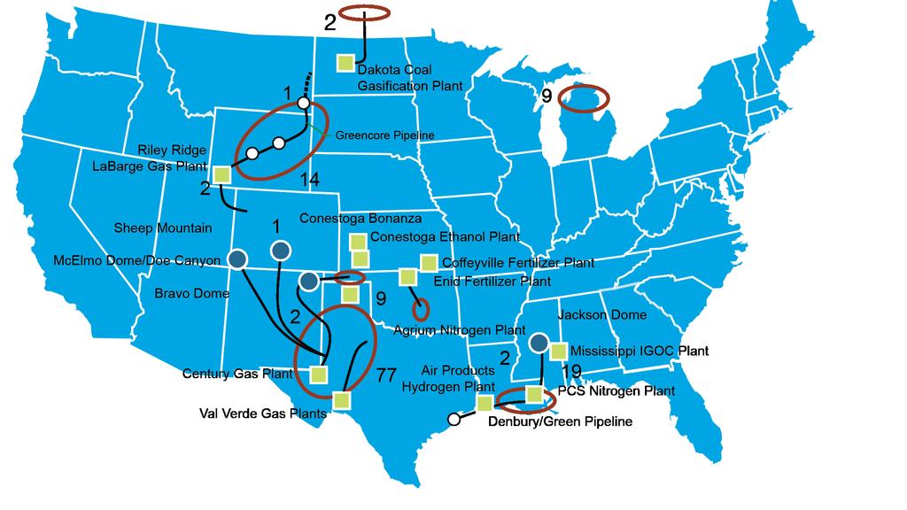 Figure 5: Current -EOR Operations & Infrastructure 138 Number of U.S. -EOR Projects Natural Source Industrial Source Pipeline Proposed Pipeline -EOR Region U.S. regions with large- scale pipeline systems currently in operation Miles of Pipeline Permian Basin (W.