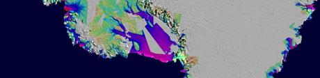 per year Antarctic ice loss between 1996 and 2006, overlaid on a Moderate Resolution Imaging
