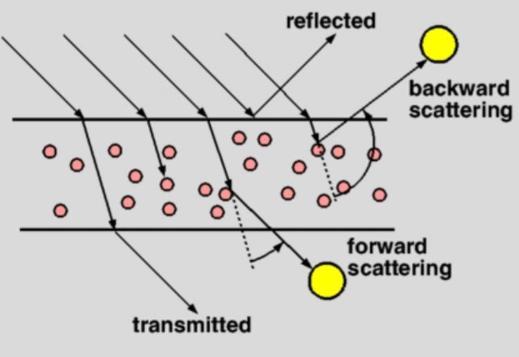 Figure 3.7. The light scattering mechanism of cladding materials with diffusing particulates.