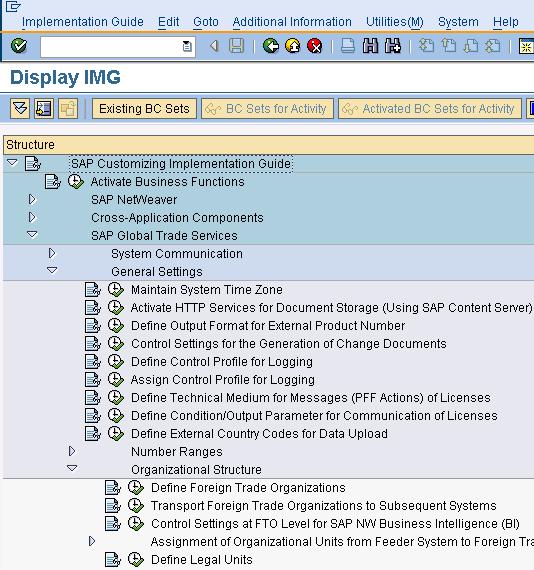 transaction code SPRO and choose SAP Global Trade