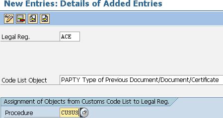 52 Enter the legal regulation, and select the value Type of Previous Document/Document/Certificate from the dropdown of the Code List Object.