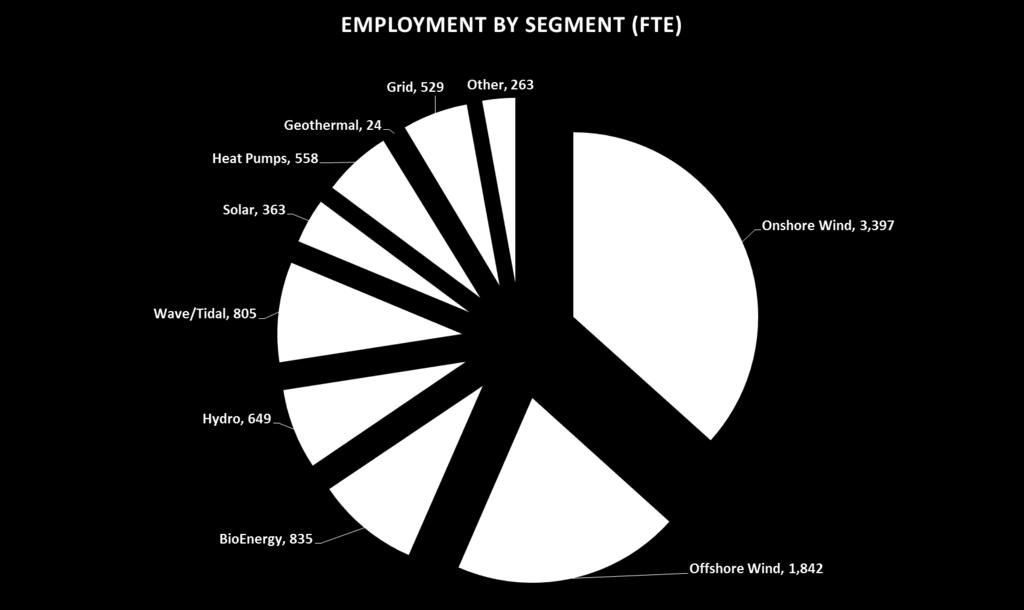 Figure 2 Employment by Segment (FTE) Employment in Renewable Energy in Scotland: 2013 Note: The aggregation of source data by segment can lead to rounding errors Employment by Segment and Region