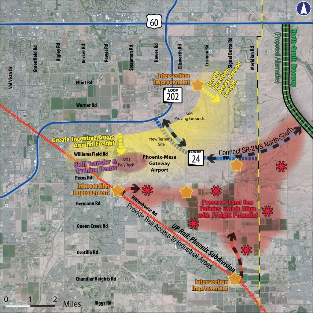 6.2.5 Key Opportunities Leverage confluence of air, rail, and highway transportation connections Preserve and protect developable areas surrounding airport Connect SR-24 to future North-South Freeway
