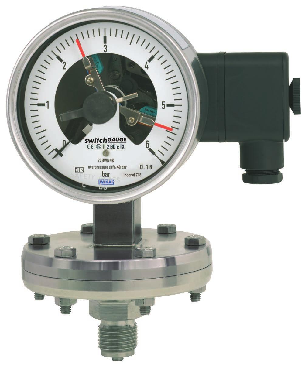 Mechatronic pressure measurement Diaphragm pressure gauge with switch contacts Model 432.56, high overload safety up to 100 bar Model 432.