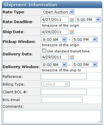 Shipment Information 1 4 5 6 7 8 9 1. The Rate Type will default to the type of rate that will be used for the given shipment.