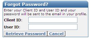 1 1. Enter a Client ID of WUGONA. Enter the User ID that you received via email.. Click the Retrieve Password button.
