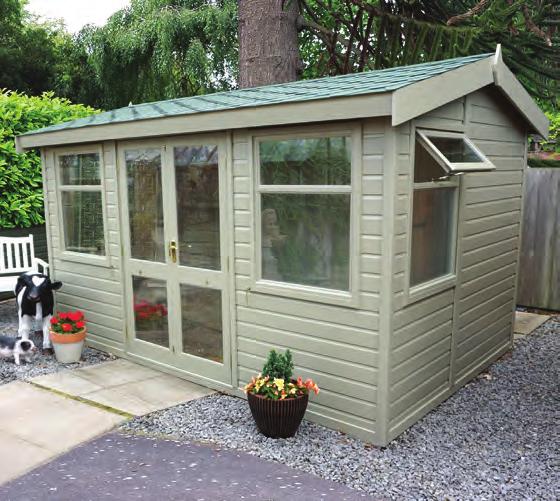 coloured painted finish, painted MDF lining, laminate floor and double doors 8 wide x 8 deep deal Arley Corner with double doors A choice of five tongue & groove cladding types Coloured