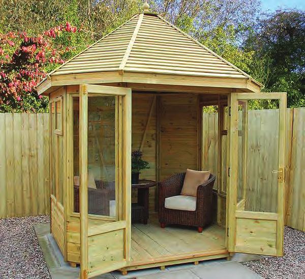 Gazebo shown with pressure treated slatted roof, brass upgrade and floor bearers Two (four on