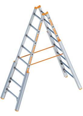 Double ladders Double rung ladder TOPIC 1039 The traditional double ladder with a wide range of safety features: Plastic-sheathed steel hinges, tear-proof polyester straps to prevent over-spreading,