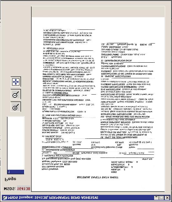 Products Menu Figure 36. MSDS Images window. To move from one page to another, click on the page number on the left side of the window.