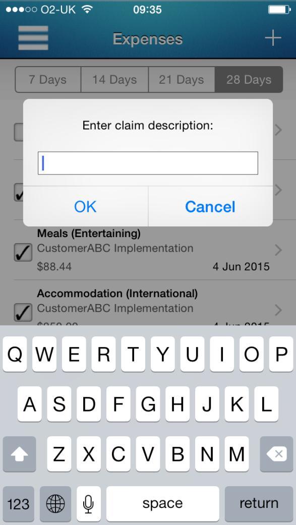 Making an Expense Submission On the Expenses screen, tap the checkbox against any expense items that you want to submit. When you are ready to submit your expenses, tap the Claim button.