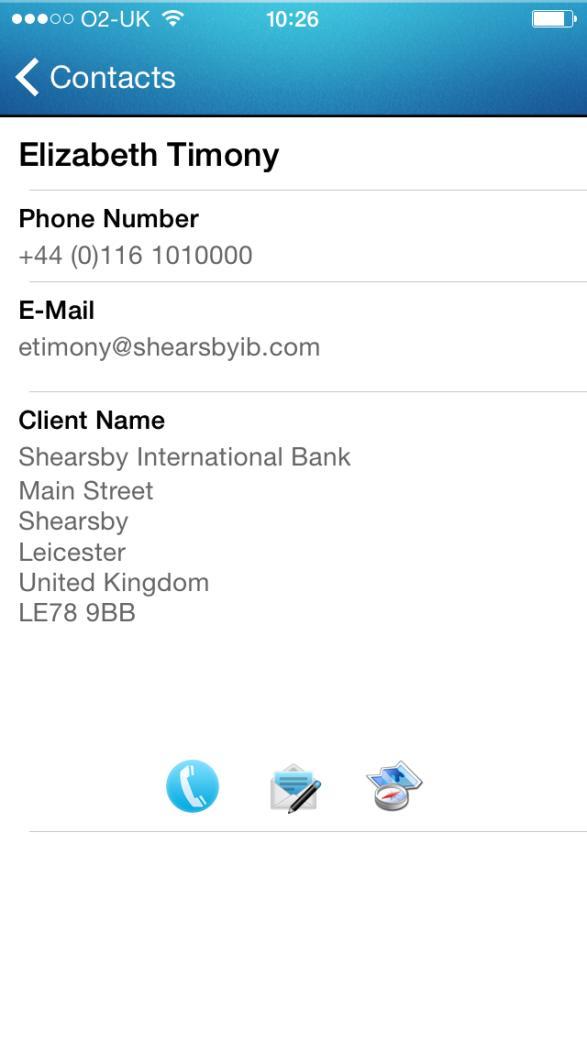 On the Contact Details screen you can email, call or view the client address in Maps.
