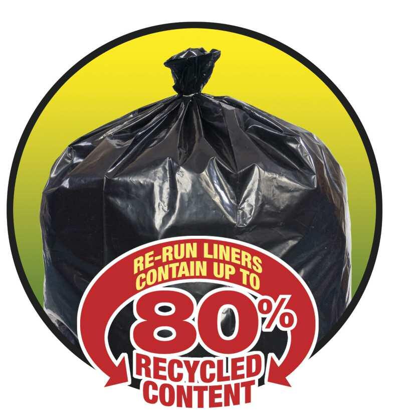 RE-RUN Re-Run can liners feature the highest percentage of recycled materials of any of our products Re-Run can liners feature the highest percentage of recycled materials of any of our products.